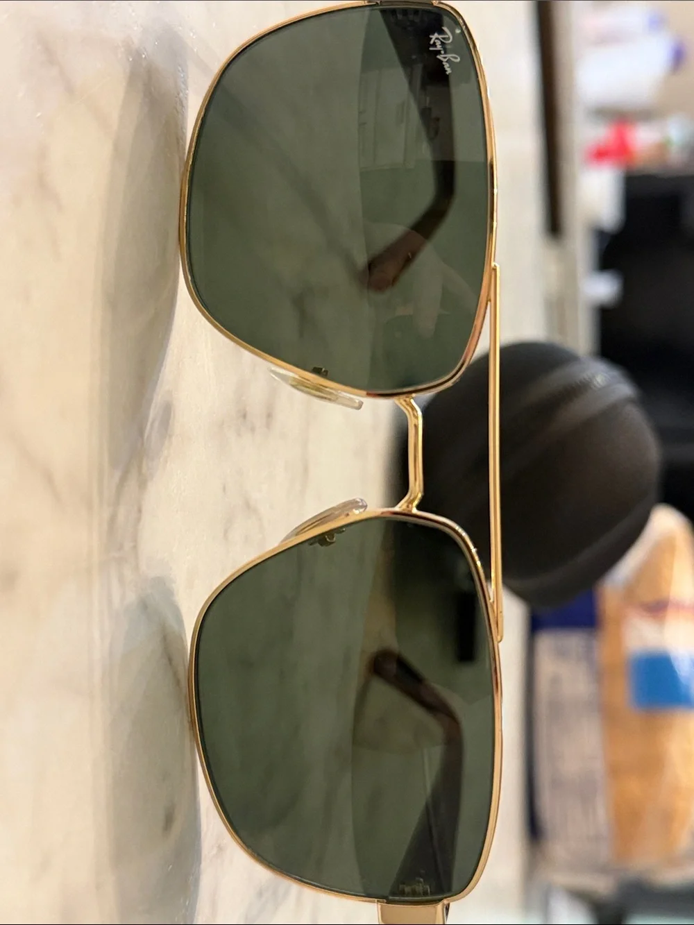 Ray-Ban Gold Frame Tortoise Temple Sunglasses with Green Lenses